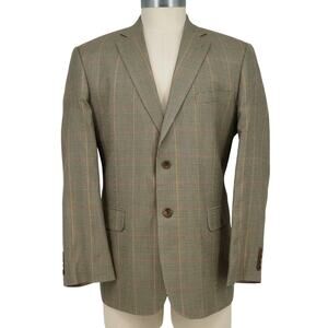 M Sport Coat Mens 42R Beige Black Silk Windowpane Plaid Jacket Lined Career